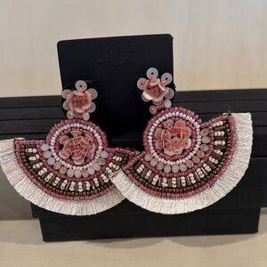 Pink and White Beaded Statement Earrings. Excellent Used Condition